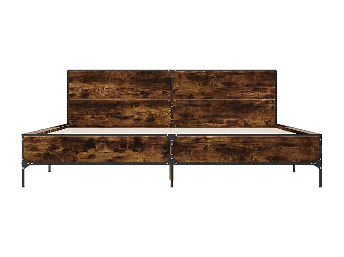 Lit double chêne fumé 180x200 cm bois d'ingénierie et métal FR79043