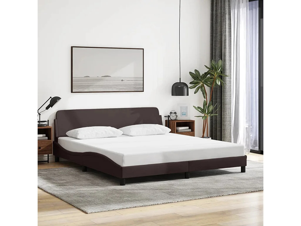 Lit double + tête de lit Marron foncé 180x200 cm Tissu FR13649