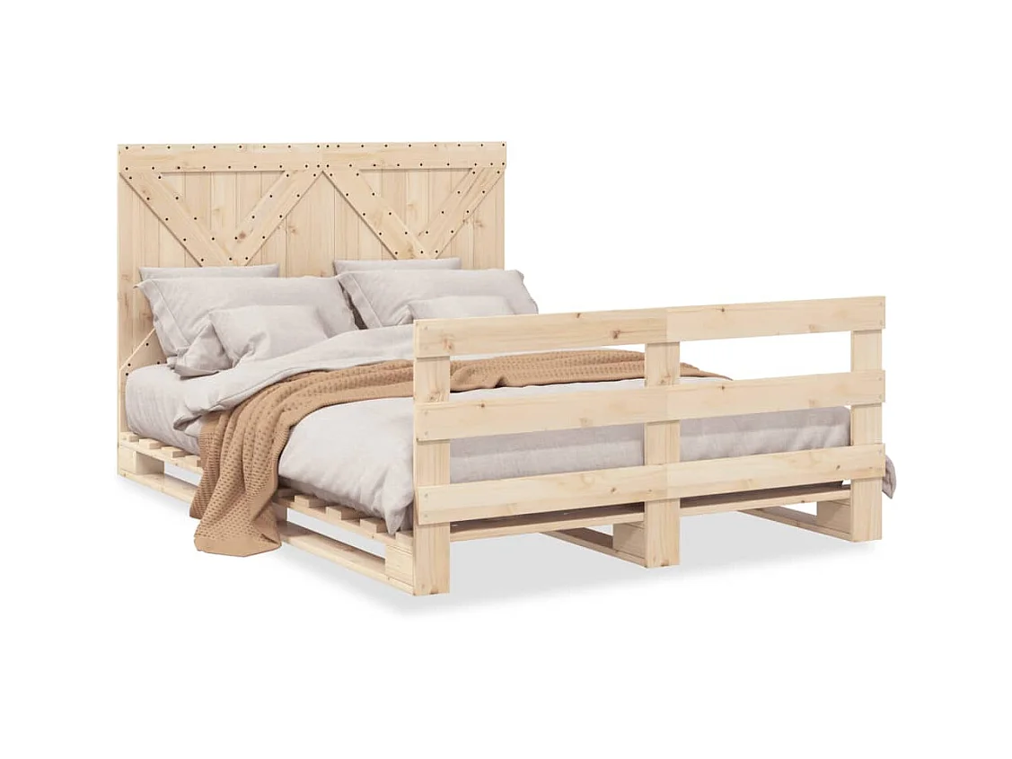 Lit double + tête de lit 160x200 cm bois de pin massif FR65889