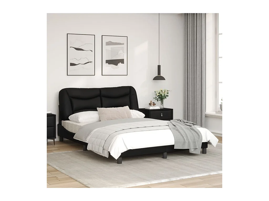 Cama matrimonial- 140x200cm con cabecero cuero sintético negro ES224928