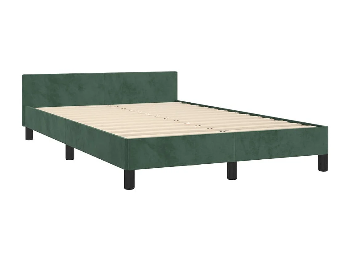 Lit double + tête de lit vert foncé 120x190 cm velours FR50687