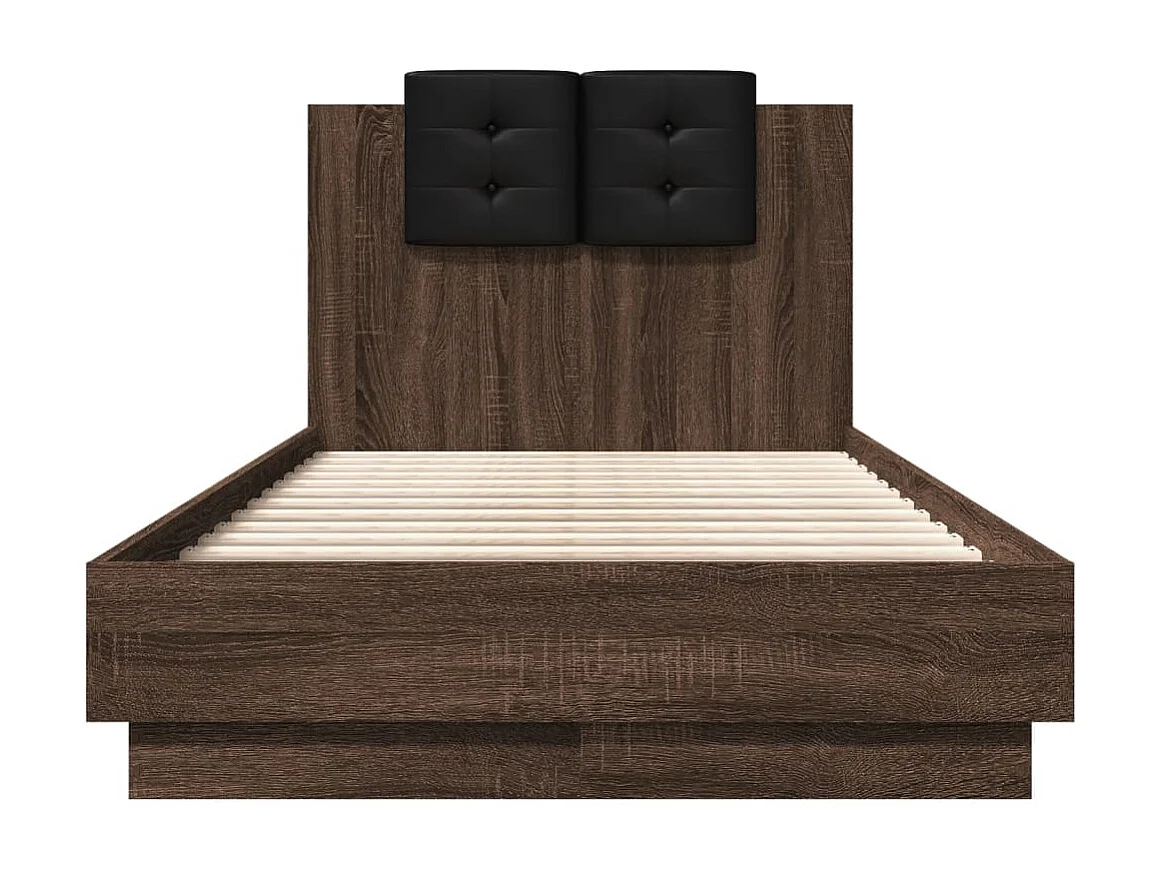 Lit simple tête de lit chêne marron 90x190 cm bois ingénierie FR79215