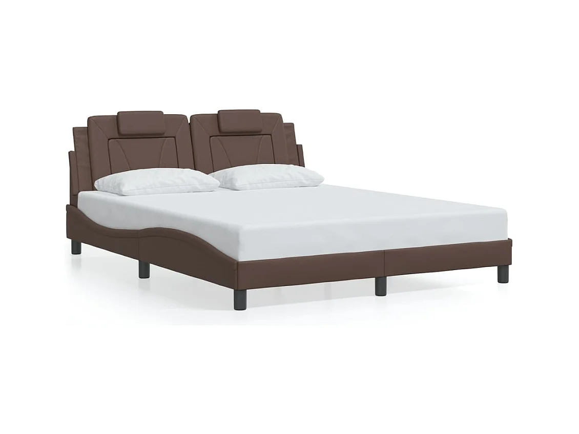 Lit double + tête de lit Marron 160x200 cm Similicuir FR18516