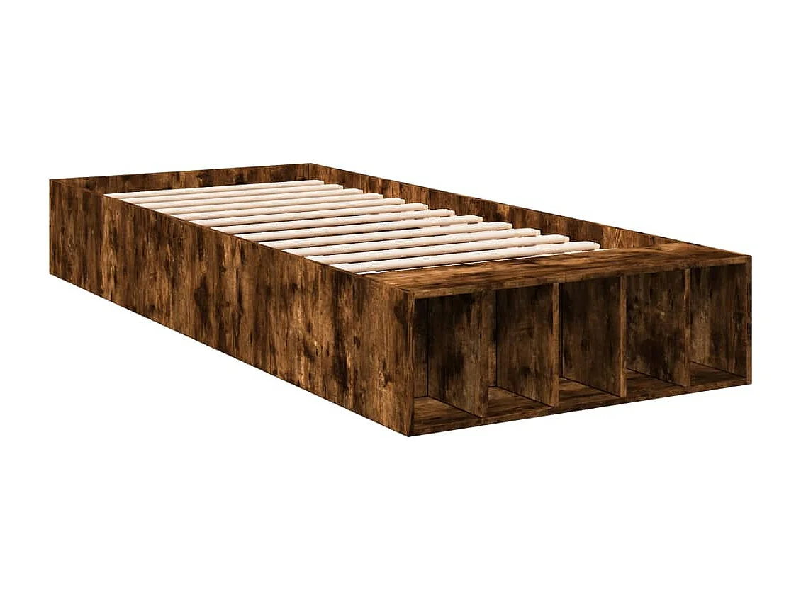 Lit simple chêne fumé 100x200 cm bois d'ingénierie FR63932
