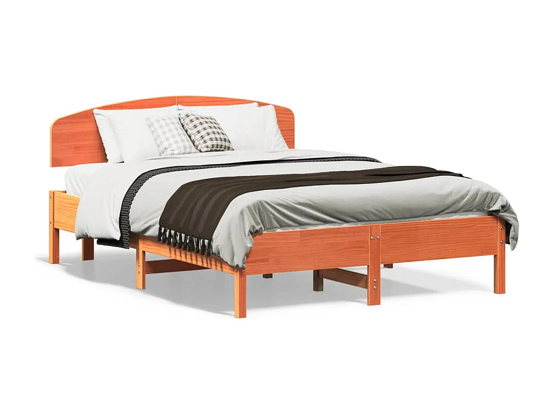 Lit double + tête de lit cire marron 140x190cm bois de pin FR15415