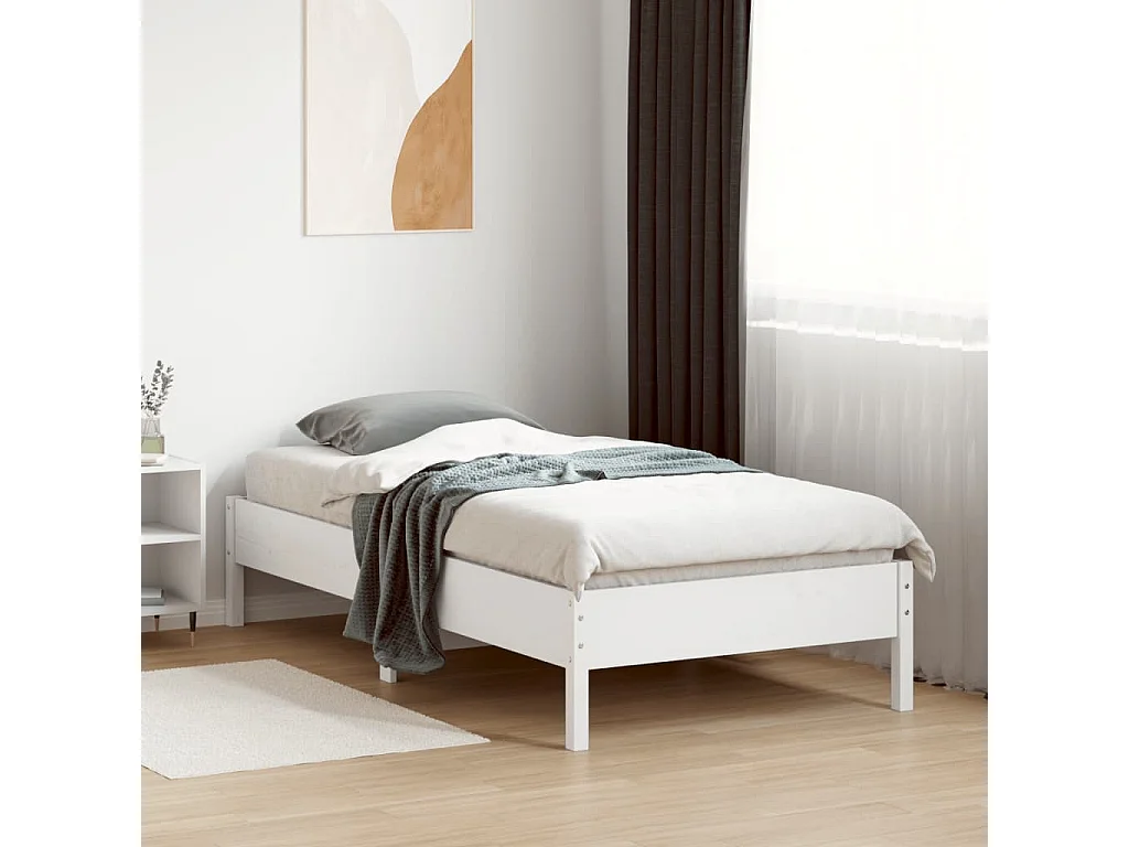 Lit simple Blanc 75x190 cm Bois de pin massif FR81784