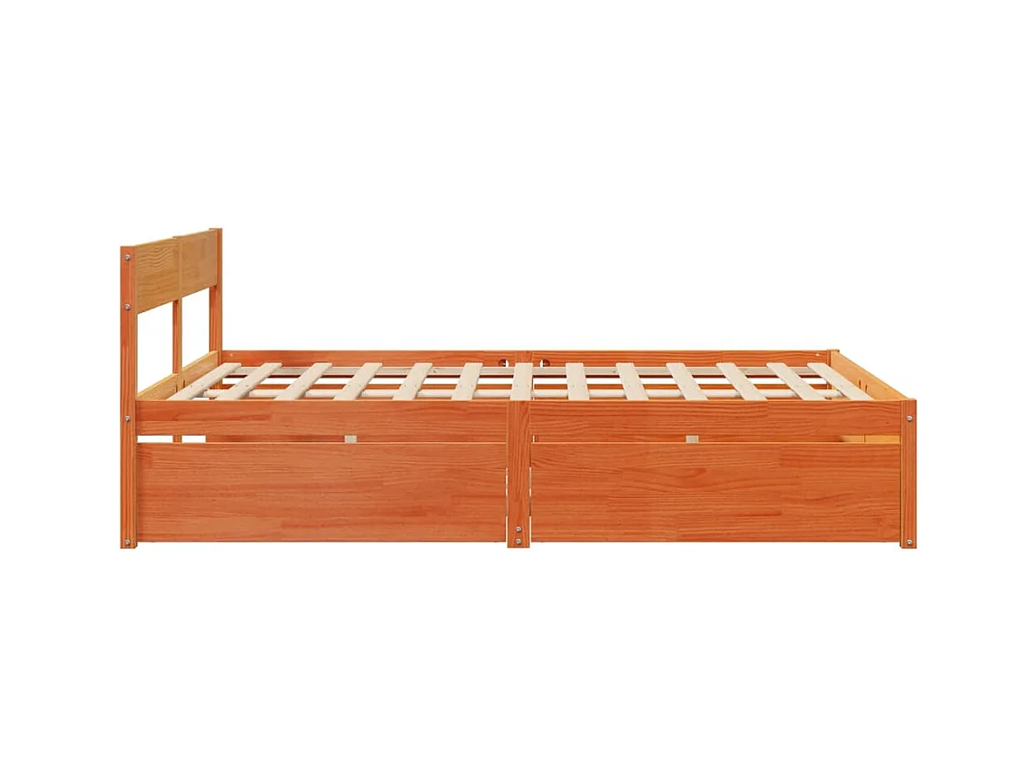 Lit double avec tiroirs cire marron 160x200cm bois massif pin FR51621