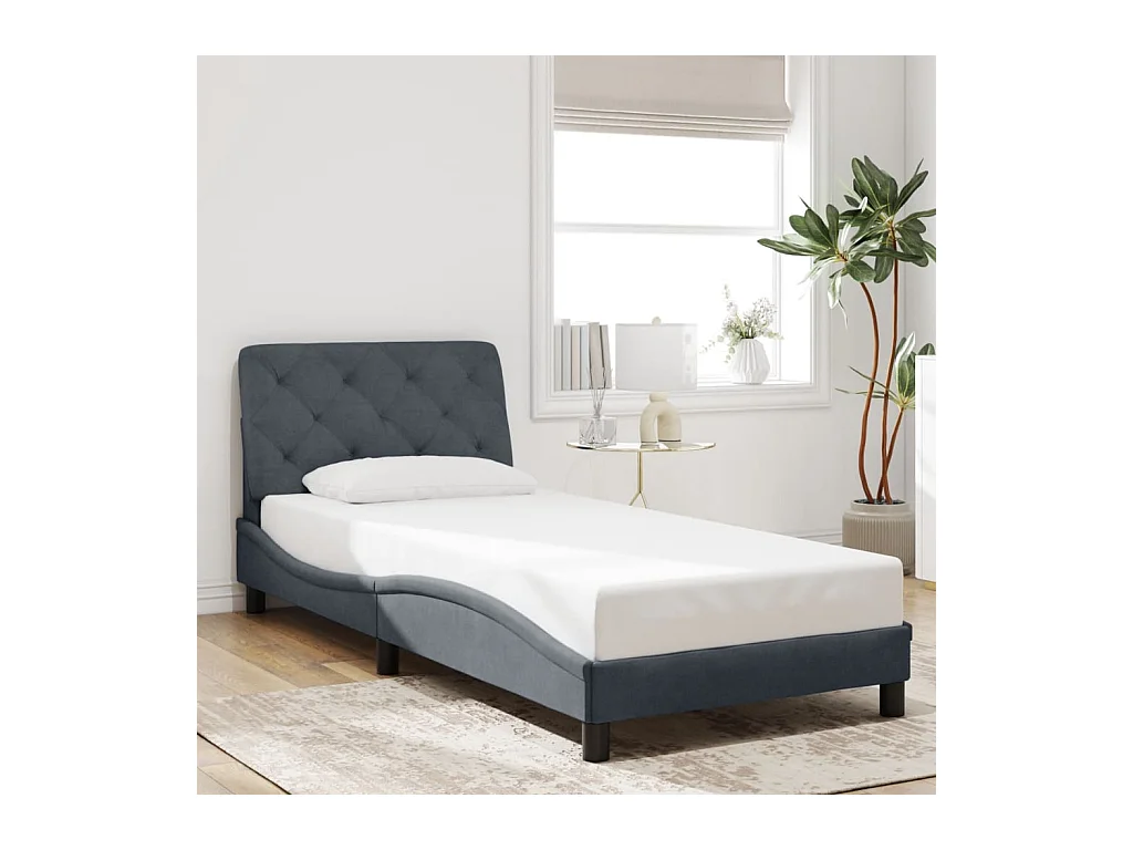 Lit simple + tête de lit Gris foncé 90x200 cm Velours FR75740