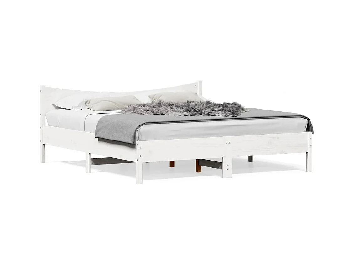 Lit double et tête de lit blanc 180x200 cm bois de pin massif FR38045