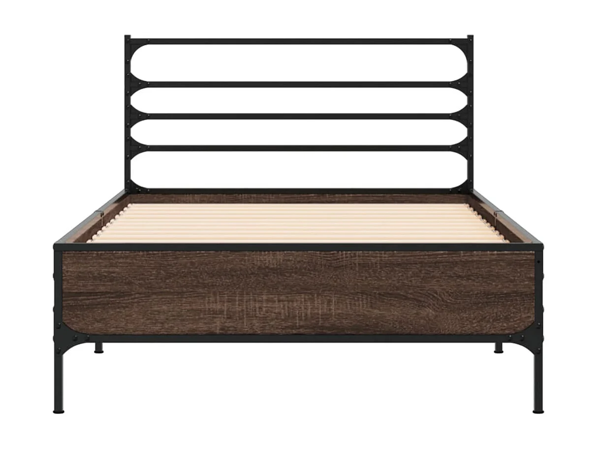 Lit simple chêne marron 75x190 cm bois d'ingénierie et métal FR93885