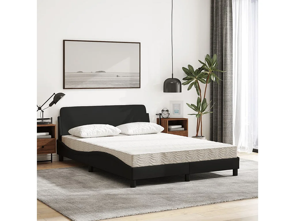 Lit adulte + matelas noir 140x200 cm tissu FR76401