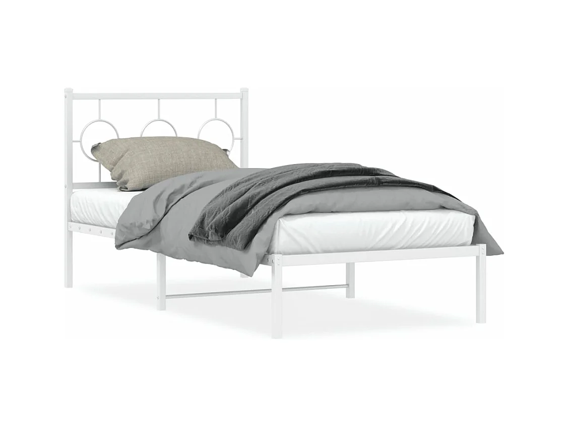 Lit simple métal + tête de lit blanc 90x200 cm FR23278