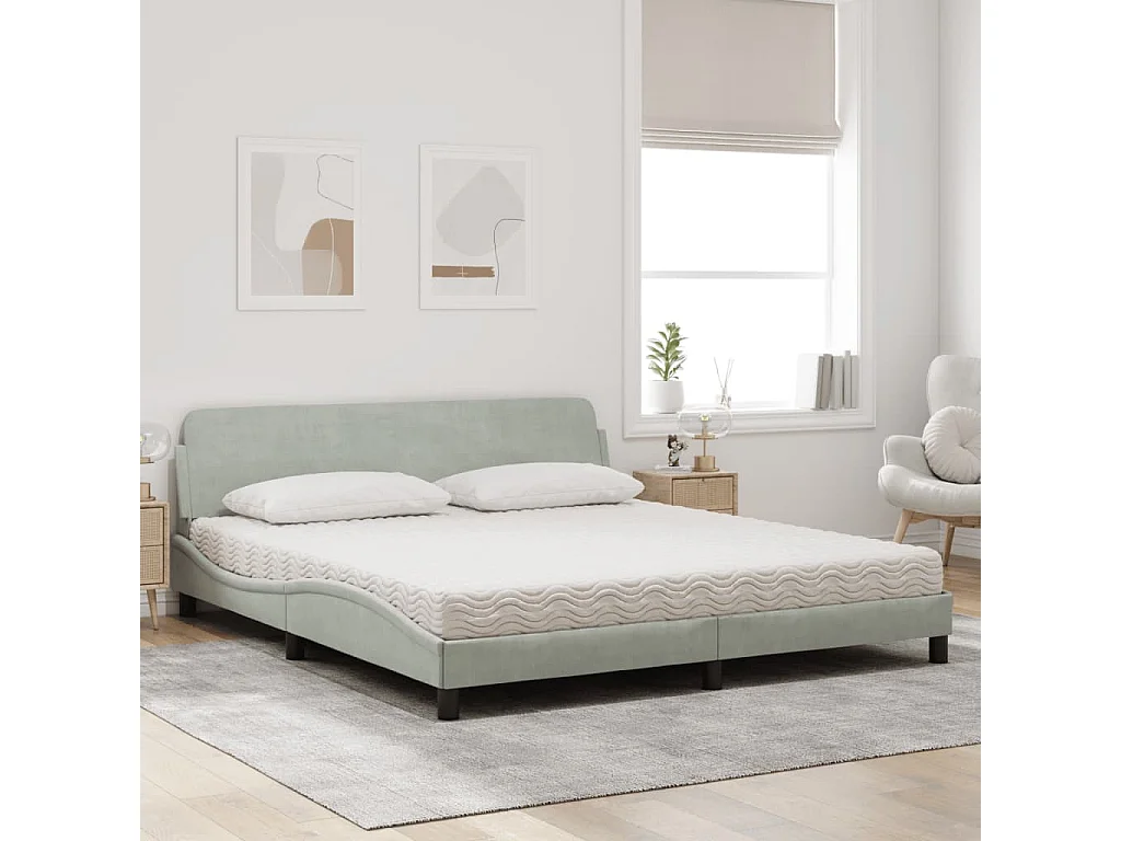 Lit adulte + matelas gris clair 180x200 cm velours FR43605