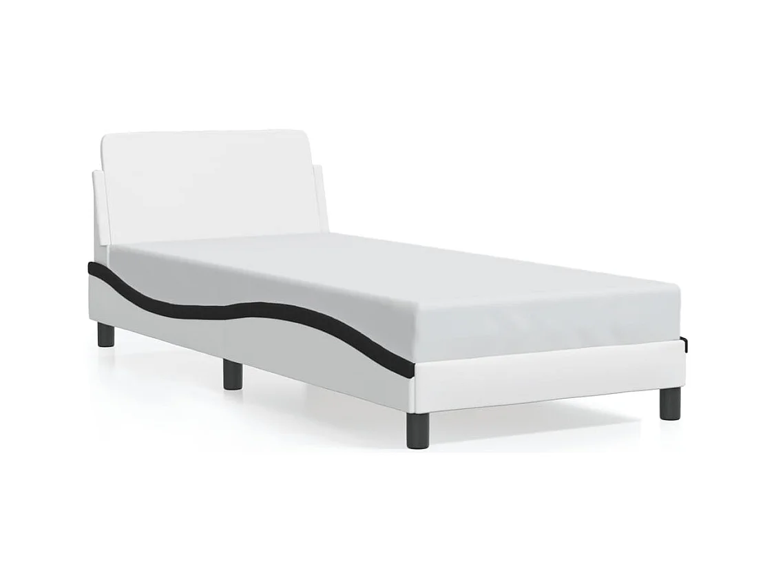 Lit simple + tête de lit blanc et noir 90x200cm similicuir FR59059