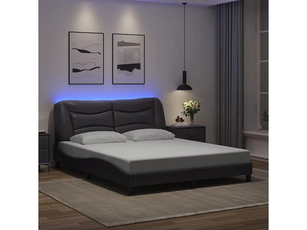 Lit double avec lumières LED gris 160x200 cm similicuir FR11961