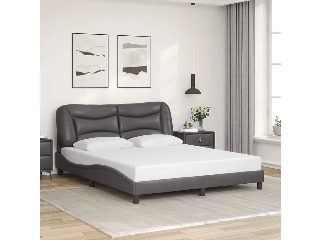 Lit double avec lumières LED gris 160x200 cm similicuir FR11961