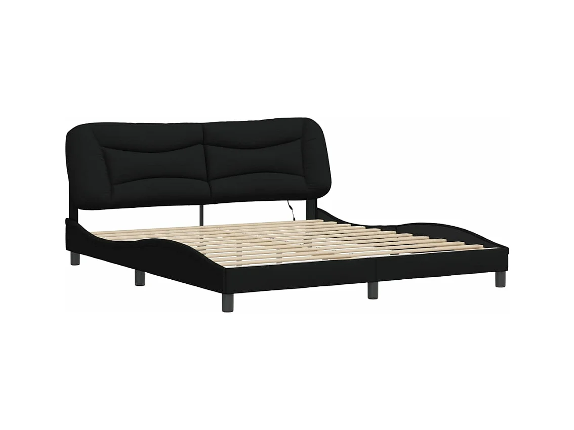 Lit double avec lumières LED noir 180x200 cm tissu FR52963