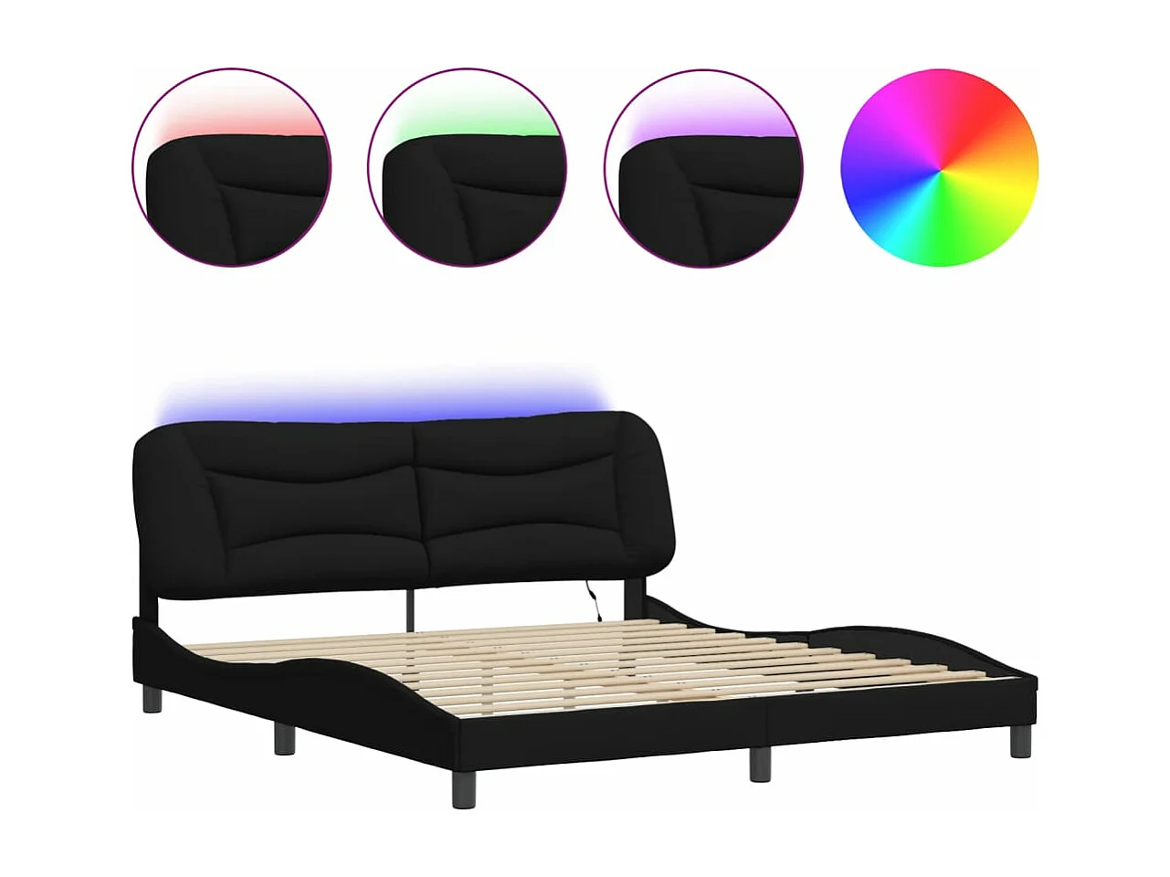 Cama matrimonial- 180x200 cm con luces LED tela negro ES898068