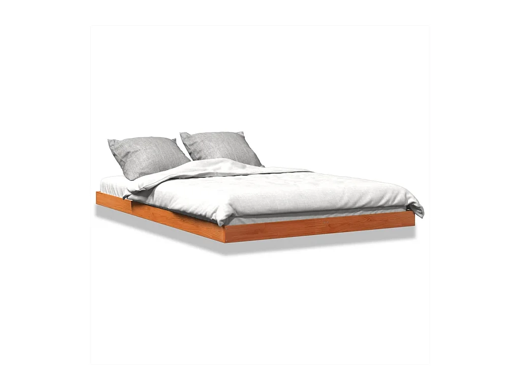 Lit double cire marron 140x200 cm bois de pin massif FR10612