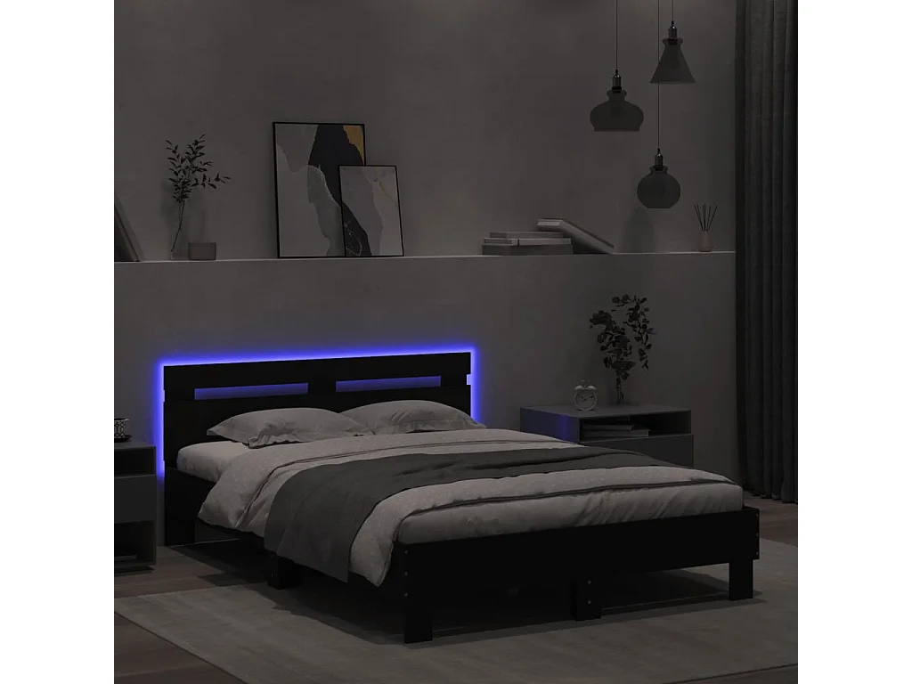 Cama com cabeceira e luzes LED 120x190 cm preto PT521704