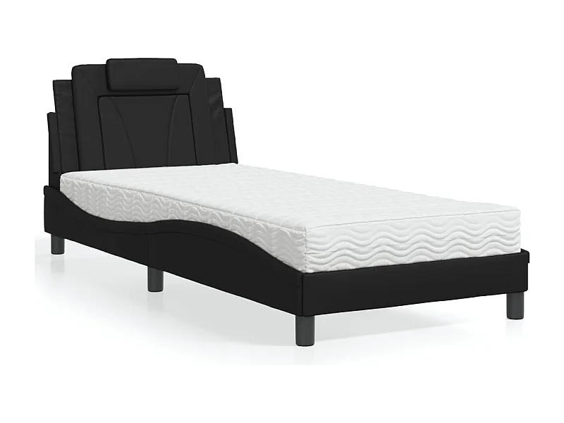 Bed met matras kunstleer zwart 90x190 cm BE587966