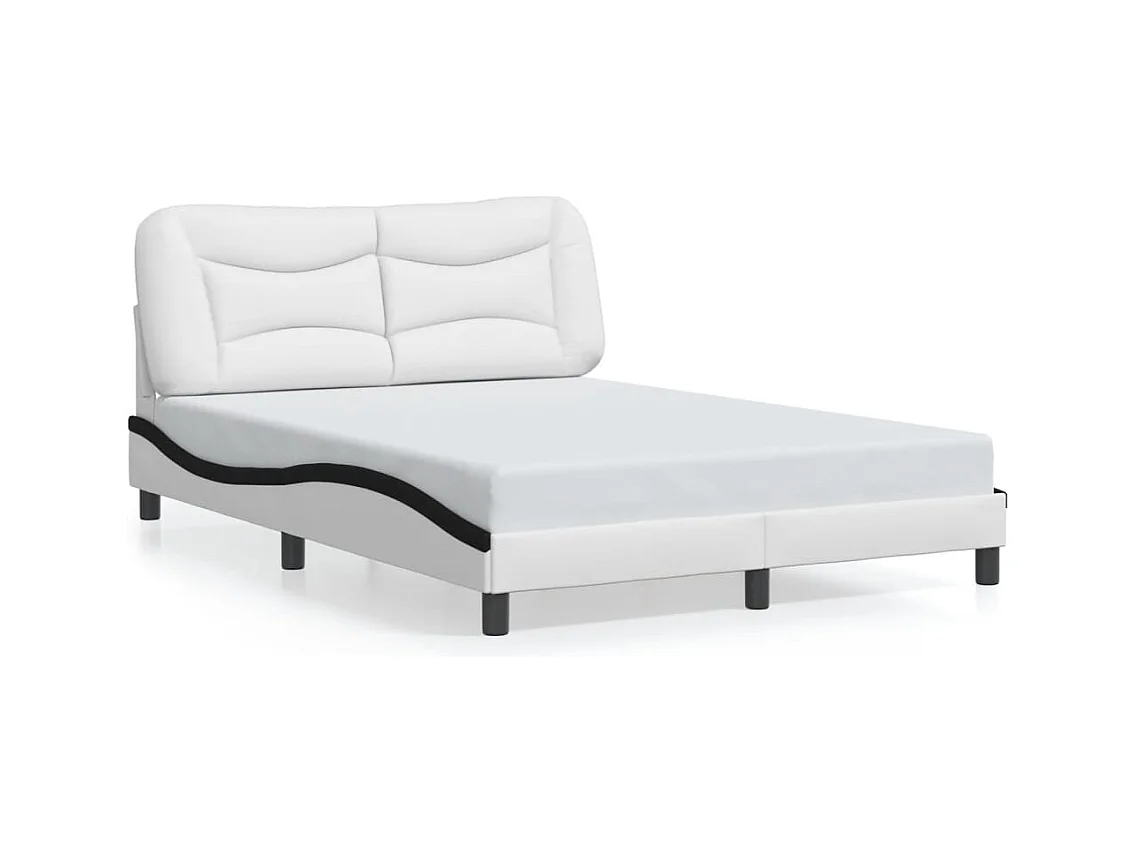 Lit double et tête de lit blanc et noir 140x190 cm similicuir FR41817