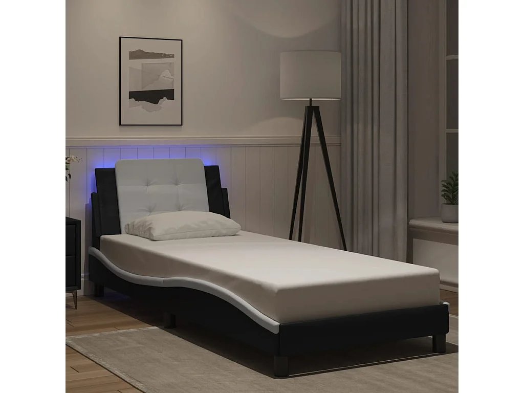 Bedframe met LED-verlichting kunstleer zwart en wit 80x200 cm BE579057