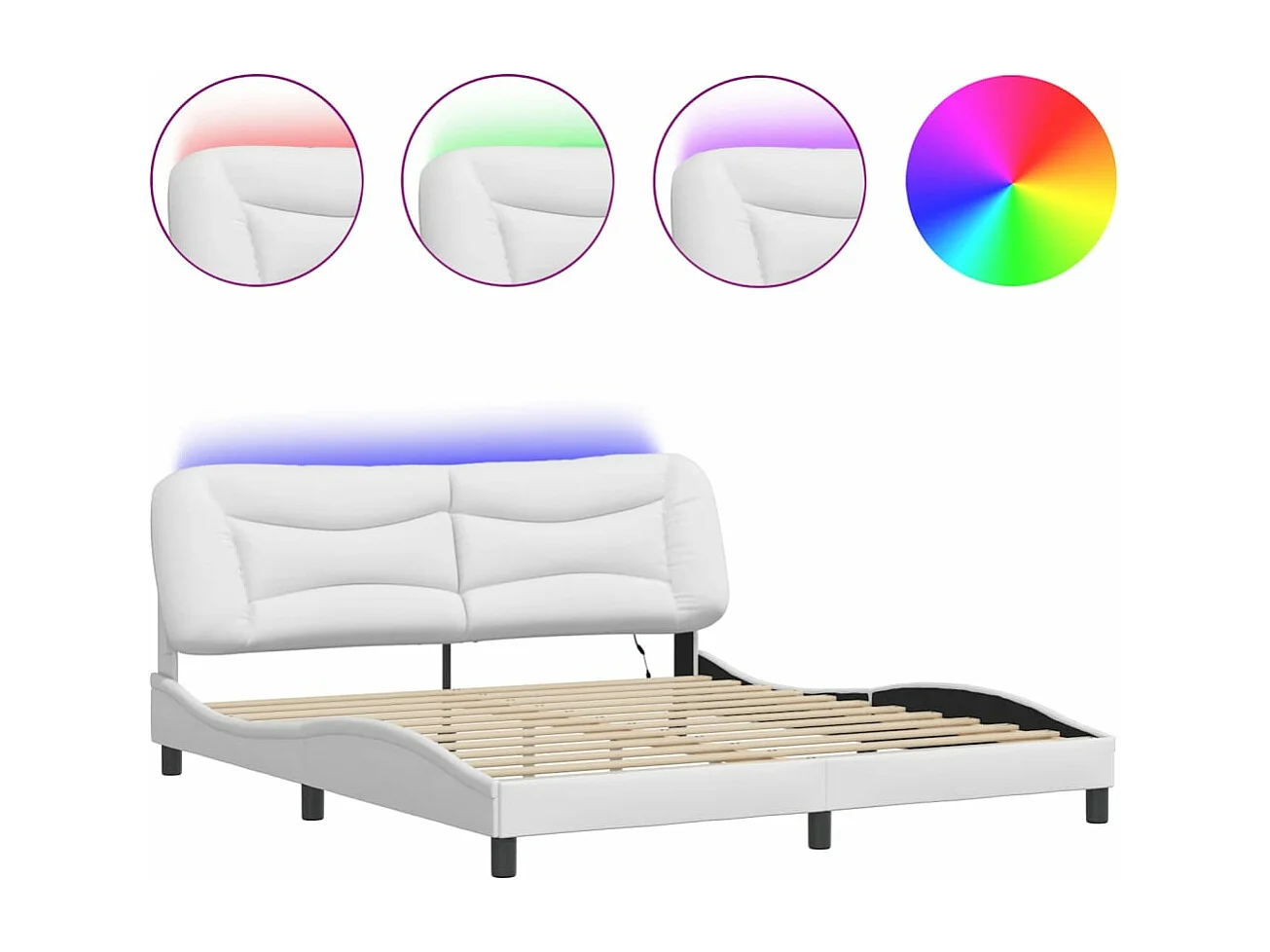 Lit double avec lumières LED noir 180x200 cm similicuir FR48005