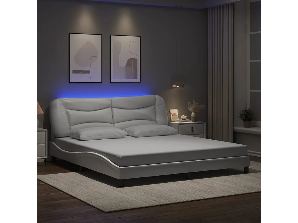 Bedframe met LED-verlichting kunstleer wit 180x200 cm BE677718