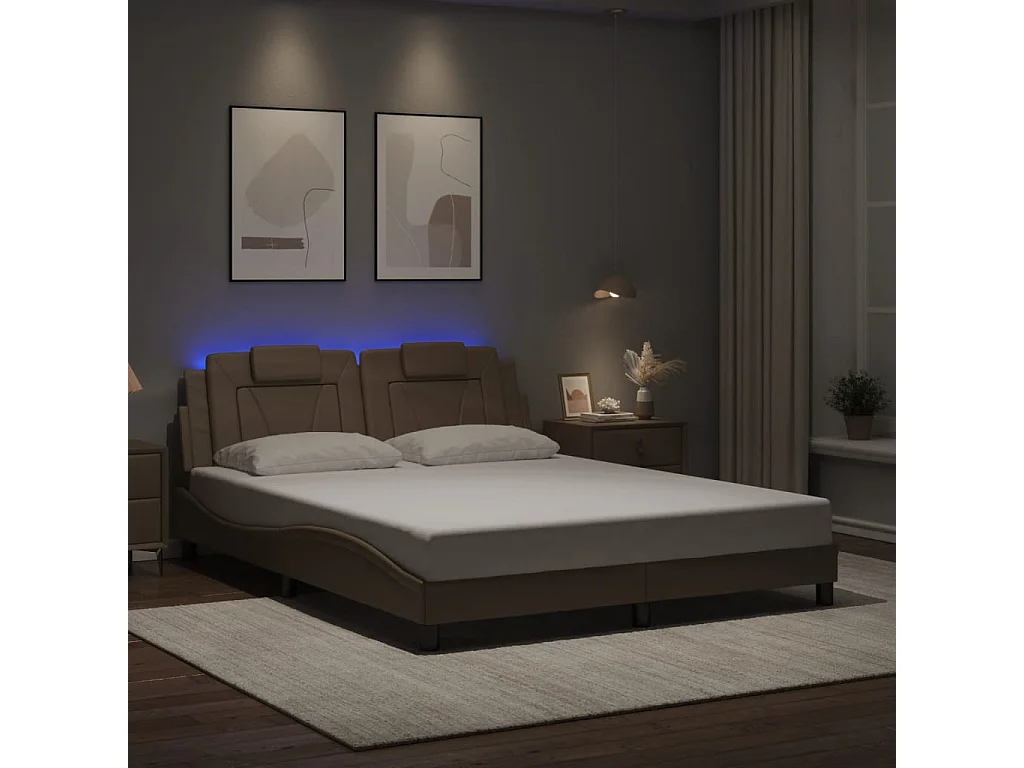 Lit double avec lumières LED cappuccino 160x200 cm similicuir FR55193