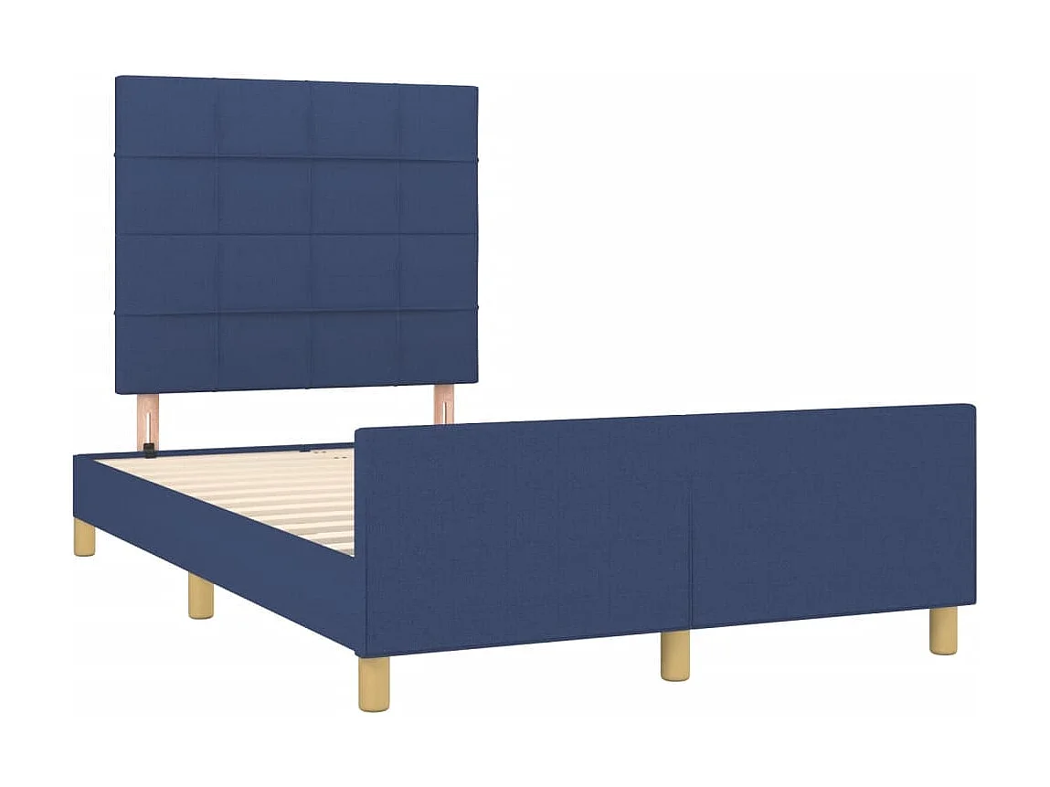 Lit double + tête de lit bleu 120x190 cm tissu FR47676