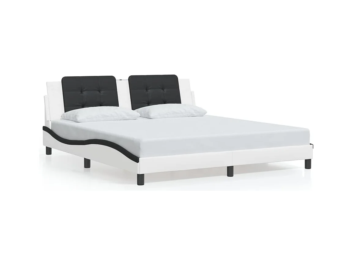 Lit double avec lumières LED blanc noir 180x200 cm similicuir FR91008