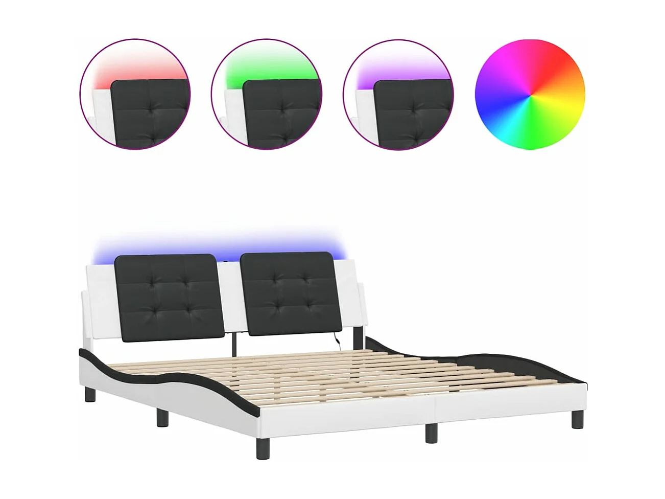 Lit double avec lumières LED blanc noir 180x200 cm similicuir FR91008