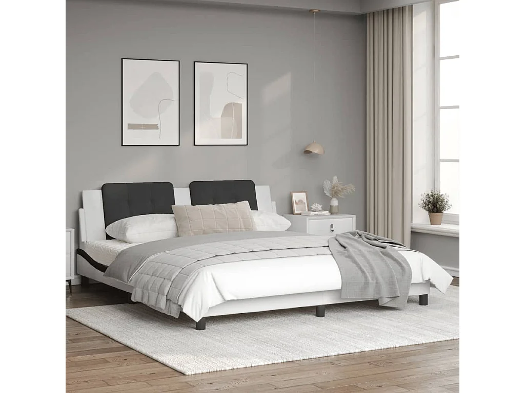 Lit double avec lumières LED blanc noir 180x200 cm similicuir FR91008