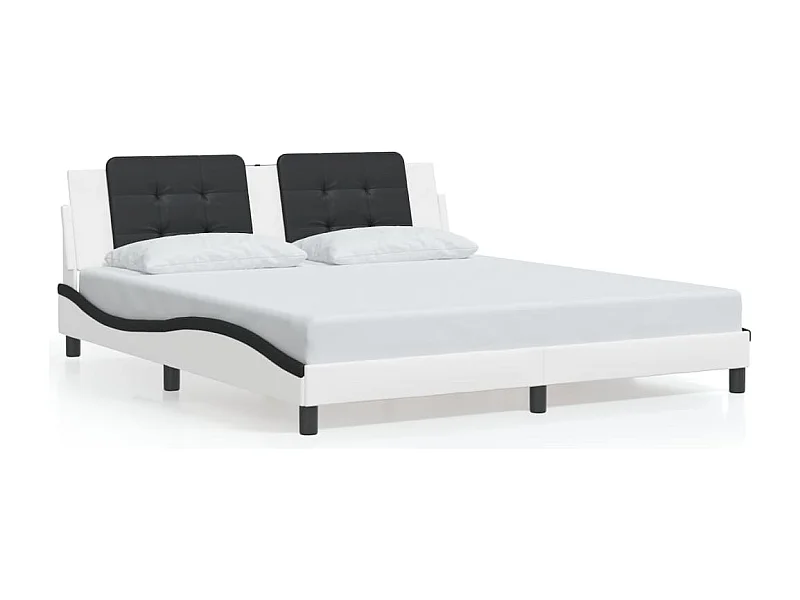 Cama matrimonial- 180x200 cm con luz LED cuero PE blanco negro ES234845