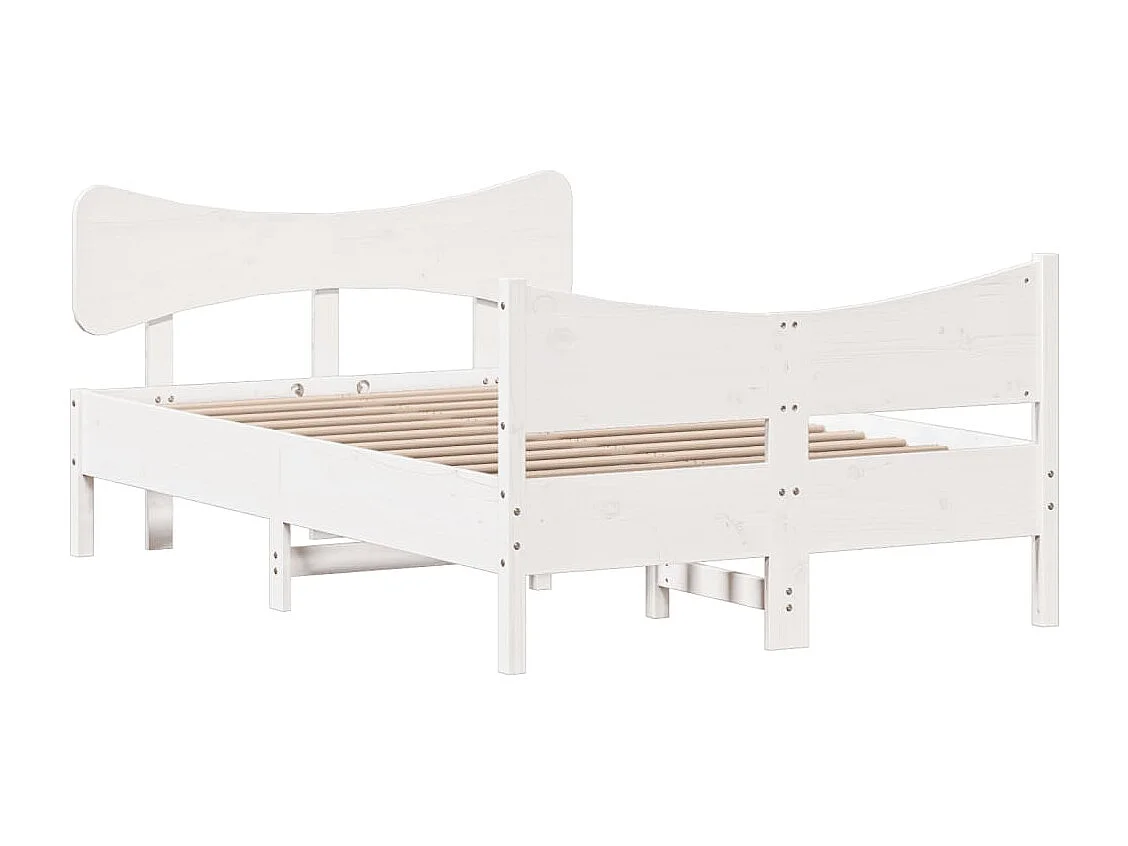 Lit double + tête de lit blanc 120x190 cm bois pin massif FR30571