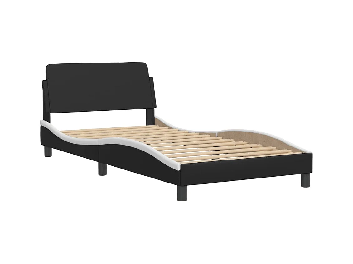 Lit adulte + matelas noir et blanc 100x200 cm similicuir FR36256