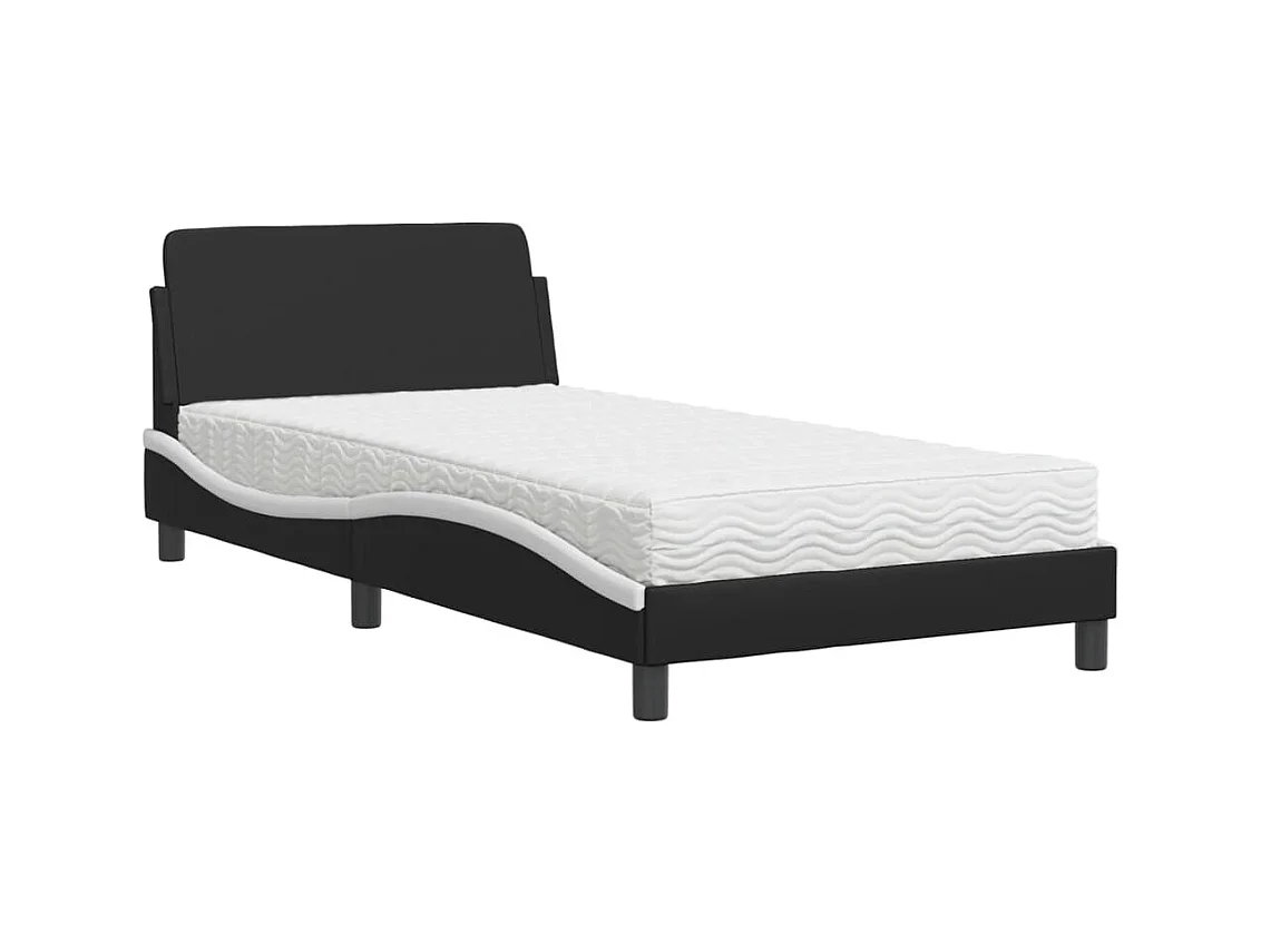 Lit adulte + matelas noir et blanc 100x200 cm similicuir FR36256