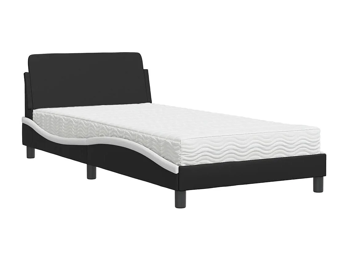 Cama com colchão 100x200 cm couro artificial preto e branco PT638676