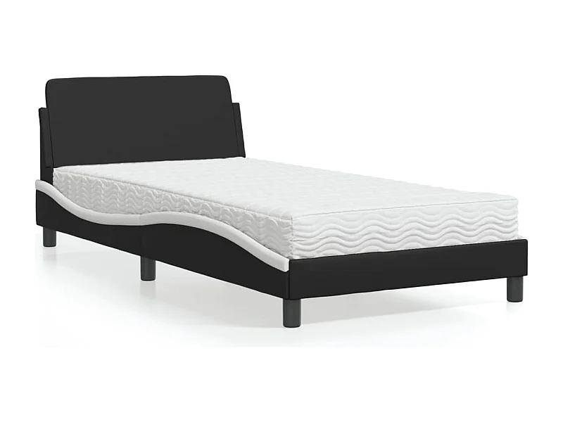 Cama com colchão 100x200 cm couro artificial preto e branco PT638676