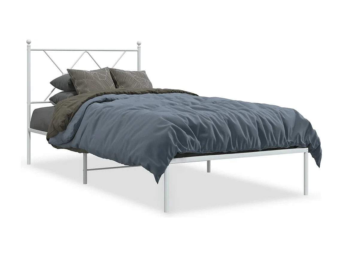 Lit simple métal + tête de lit blanc 90x190 cm FR99764