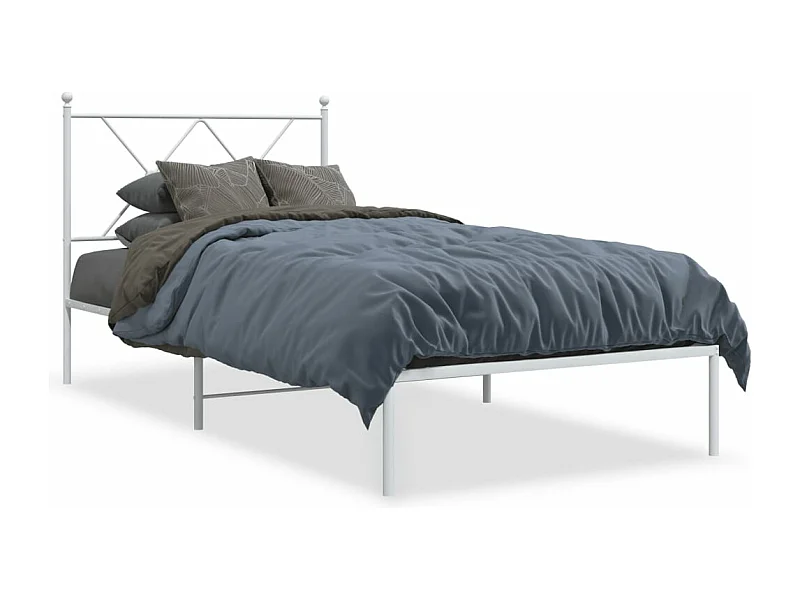 Lit simple métal + tête de lit blanc 90x190 cm FR99764