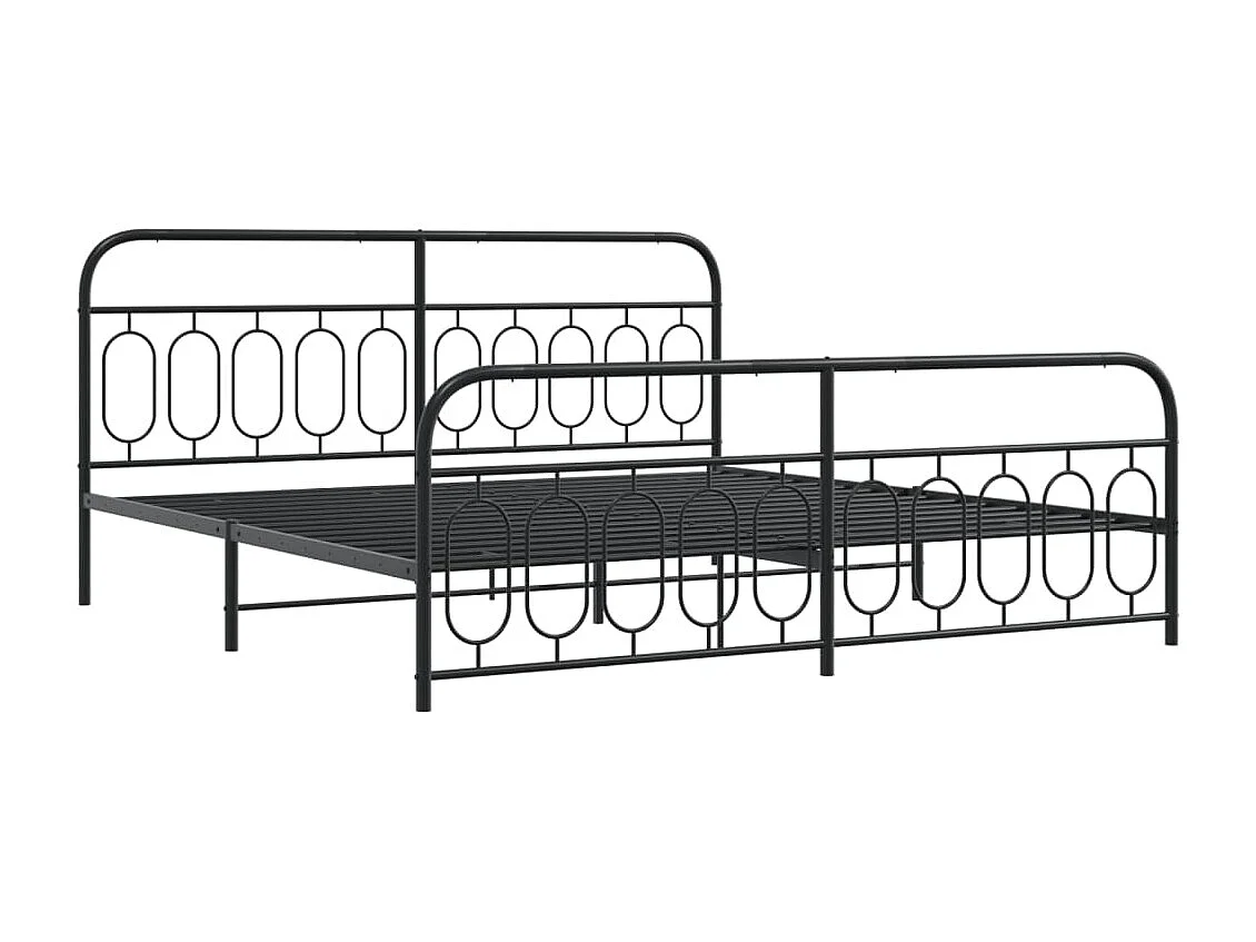 Lit double métal + tête de lit/pied de lit noir 200x200 cm FR56211