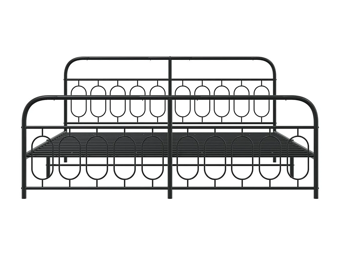 Lit double métal + tête de lit/pied de lit noir 200x200 cm FR56211