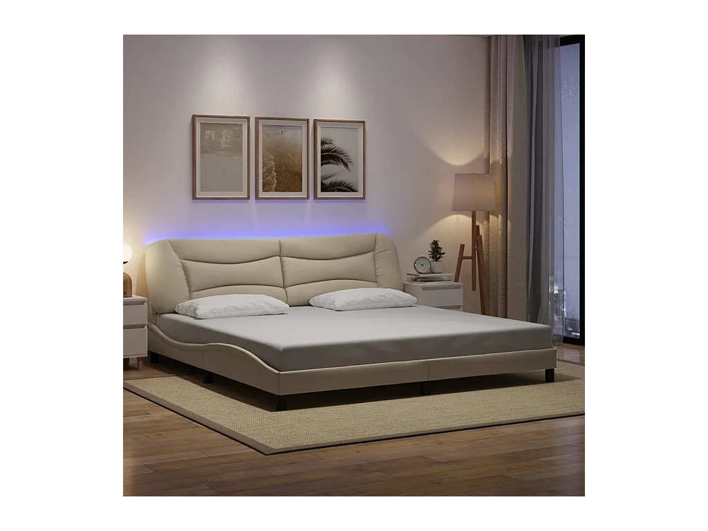 Bedframe met LED-verlichting stof crèmekleurig 200x200 cm BE748463