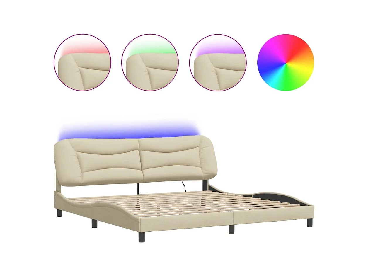 Bedframe met LED-verlichting stof crèmekleurig 200x200 cm BE748463