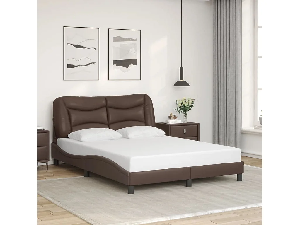 Cama c/ cabeceira couro artificial 140x190cm castanho PT503511