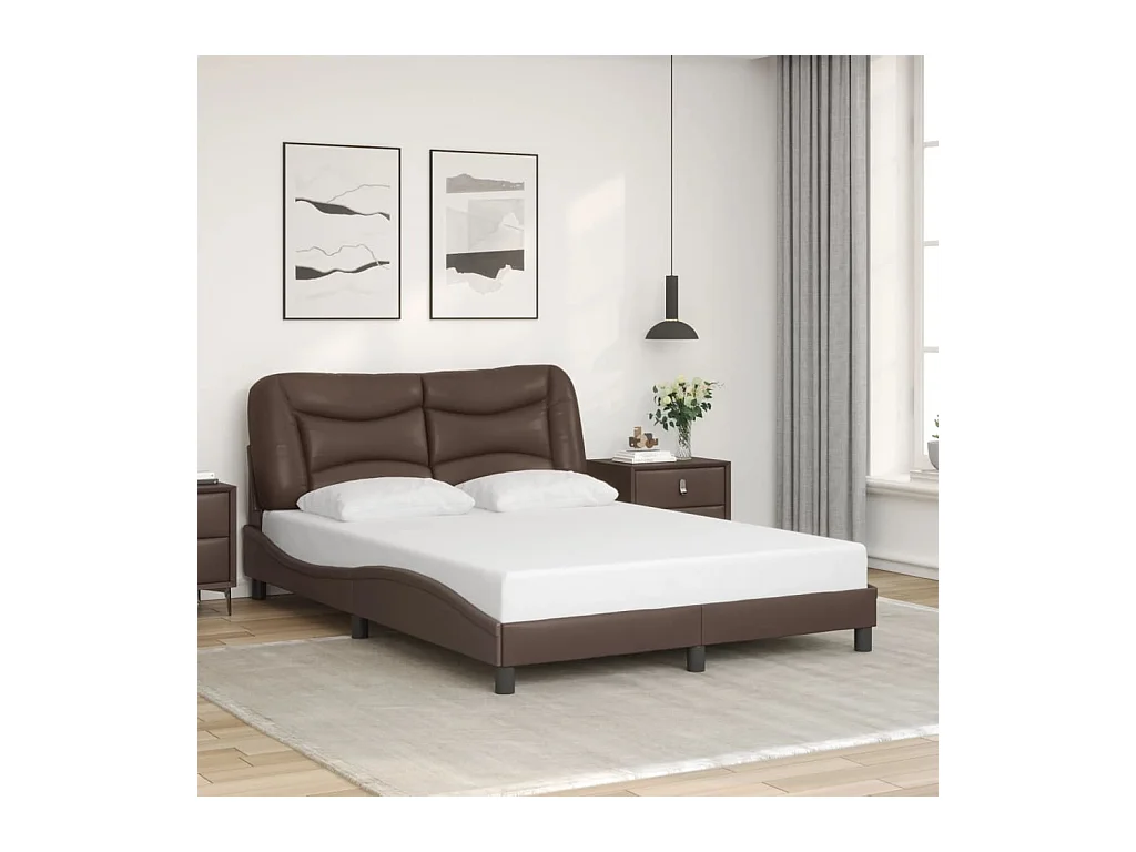 Lit double + tête de lit Marron 140x190 cm Similicuir FR70269