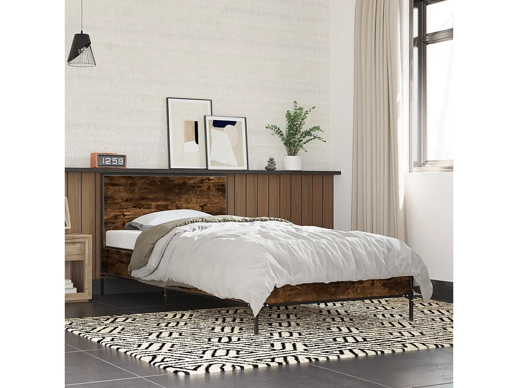 Bedframe bewerkt hout en metaal gerookt eikenkleurig 75x190 cm BE745303