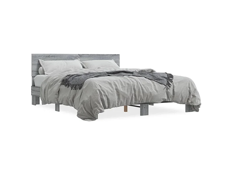 Lit double sonoma gris 150x200 cm bois d'ingénierie et métal FR21196
